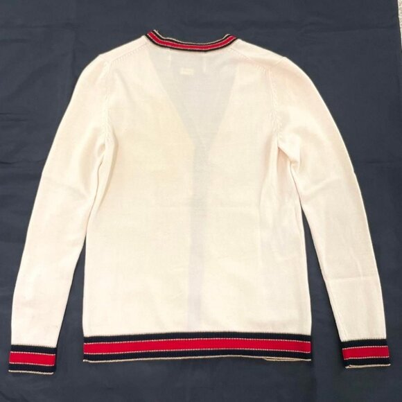 Authentic Gucci Ivory Cream Web Stripe Trimmed Buttons Wool Cardigan Sweater S - Picture 5 of 13